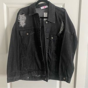 Oversized Distressed Black Denim Jacket